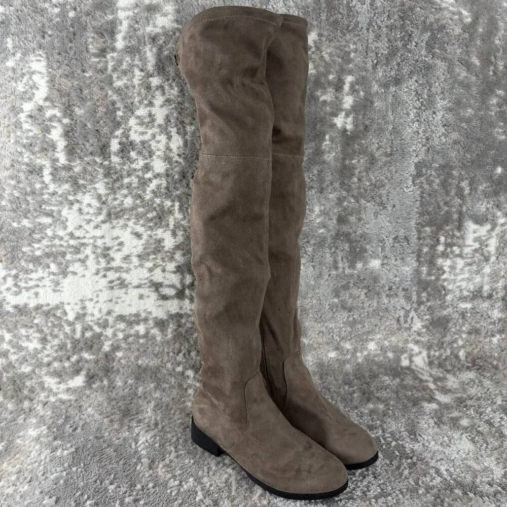 Cathrine Malandrino Sz 9‎ Faux Suede Over Knee Thigh High Boots Brown Drawstring